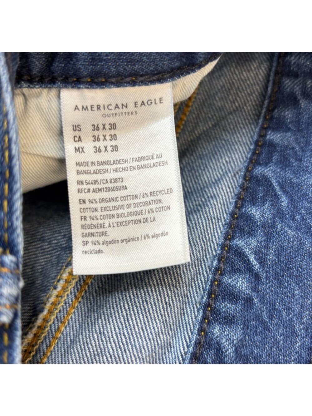 American Eagle Mens 36 x 30 Jeans Straight Fit Organic Cotton Blue Denim - Picture 4 of 6